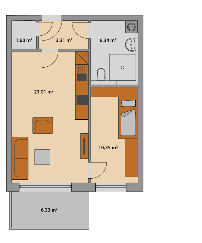 1 1/2-Zimmer Wohnung mit ca 47 qm im Wohnpark DreiFranken